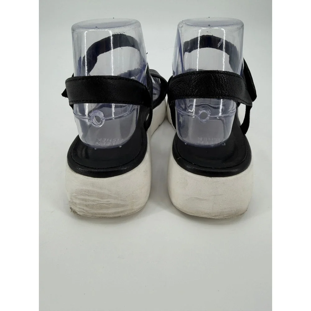 Eileen Fisher Black Leather Platform Sport Sandals Womens 8M Hook Loop Strap